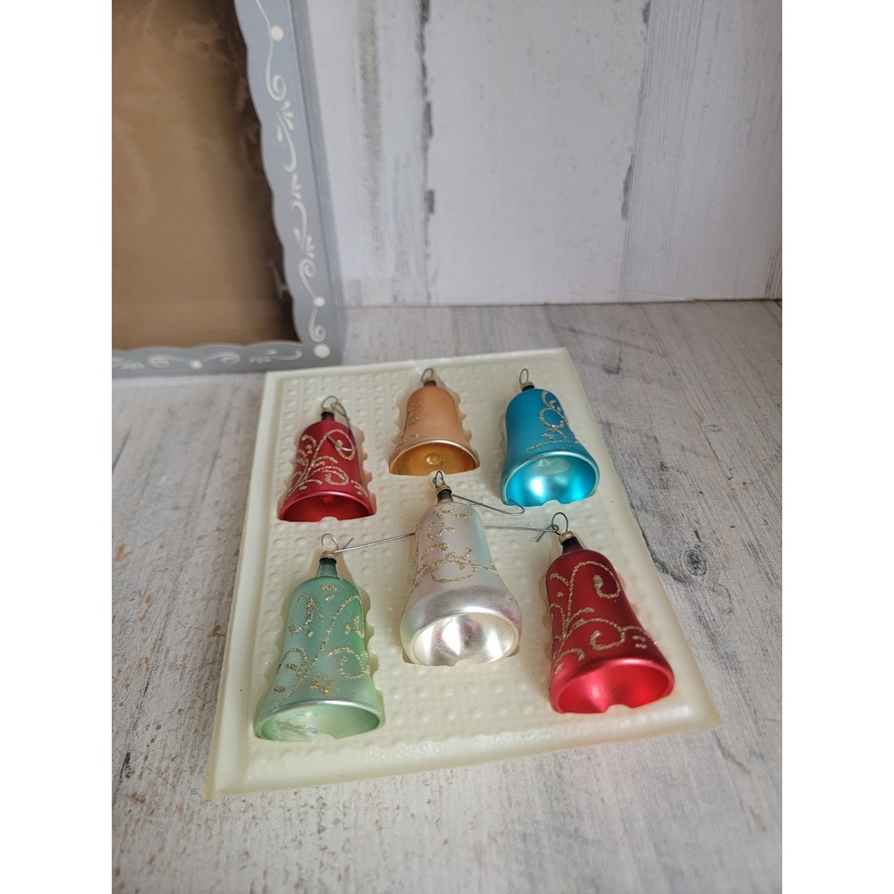 Kurt Adler multicolored glass Bell glitter ornament Xmas set swirl home